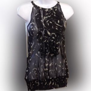 NWT The Limited ruffles black beige flowers sleeveless top size L